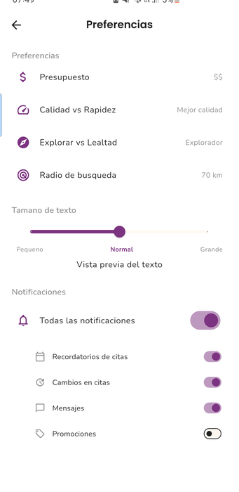 Preferencias personalizadas